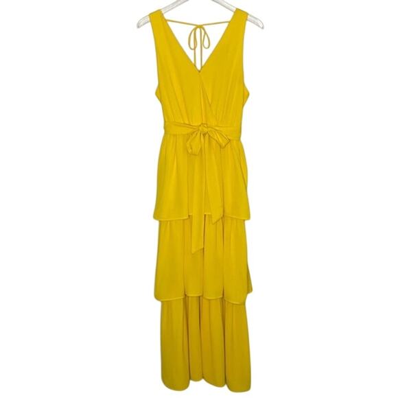 SUGAR LIPS Yellow V-neck Front and Back Triple Ruffle Maxi Dress Size Large - Picture 1 of 9
